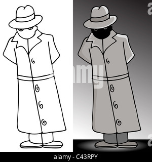 A man in a trench coat, hat and sunglasses holding an ID card Stock ...