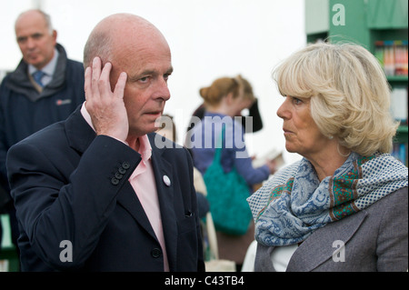 Duchess of Cornwall chatting to Sir John Scarlett former head of MI6 at Hay Festival 2011 Stock Photo