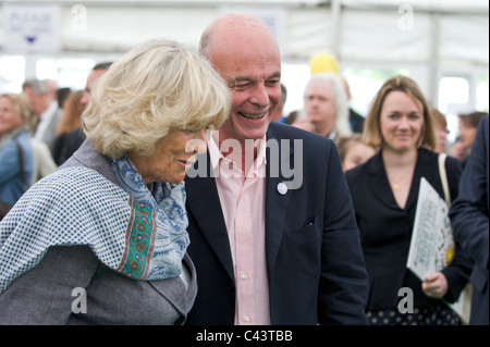 Duchess of Cornwall chatting to Sir John Scarlett former head of MI6 at Hay Festival 2011 Stock Photo