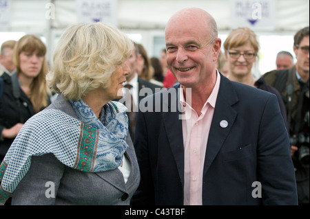 Duchess of Cornwall chatting to Sir John Scarlett former head of MI6 at Hay Festival 2011 Stock Photo