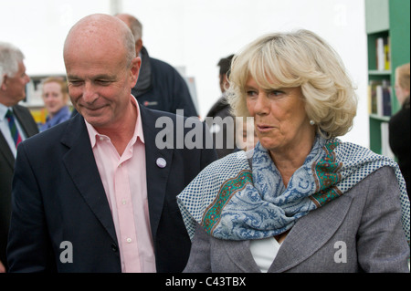 Duchess of Cornwall chatting to Sir John Scarlett former head of MI6 at Hay Festival 2011 Stock Photo