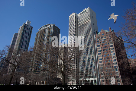 Skyscrapers on Lakeshore Drive in Chicago, Illinois. The highrises sit on the edge of Lake Michigan and are extremely desirable. Stock Photo