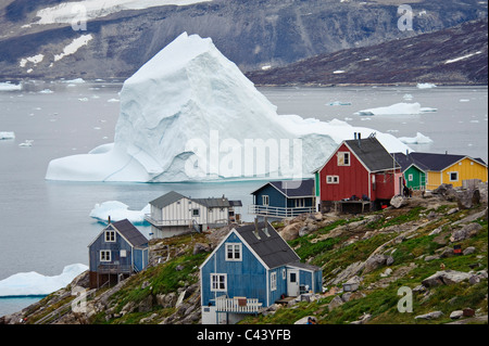 Greenland, Europe, west coast, Kullorsuaq, settlement, houses, homes, bright, colours, icebergs, coast Stock Photo