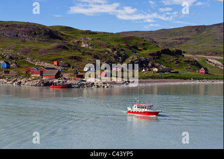 Greenland, Europe, south, Qassiarsuk, Brattahlid, place, shore, boat, building, construction, Stock Photo