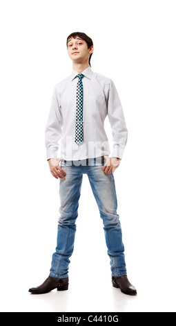 Young man standing on white bakground Stock Photo