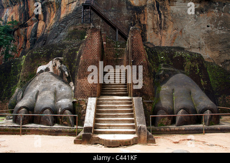 Lion's paws part of original gate to summit of Sigiriya Rock Fortress Sri Lanka Stock Photo
