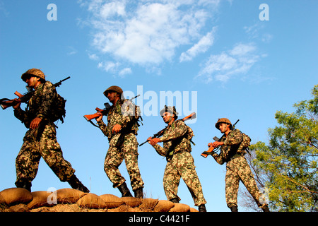 Border Security Personnel of India doing Patrol duty at India Pakistan border Stock Photo