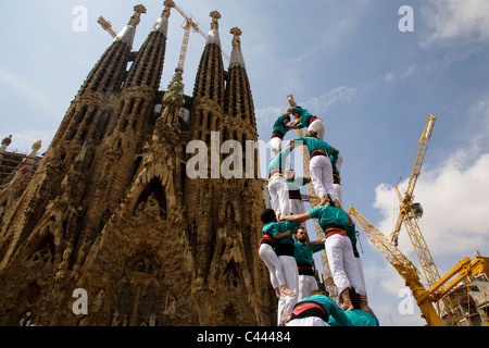 Catekllers ( Human castles) display, Sagrada Familia, Barcelona Stock Photo