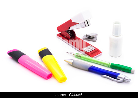 Office Supplies, isolated on white background. Stock Photo