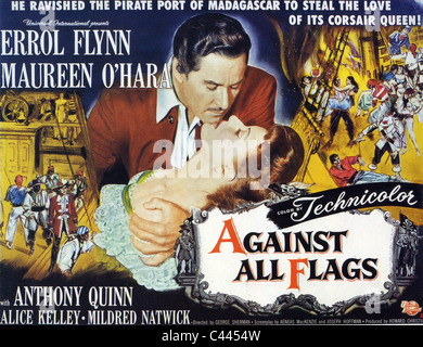 AGAINST ALL FLAGS 1952 Poster for Universal International film with Errol Flynn and Maureen O'Hara Stock Photo