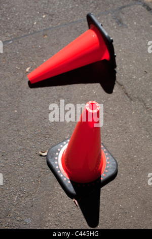 Two traffic cones on asphalt Stock Photo