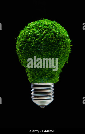 Green grass covered light bulb Stock Photo