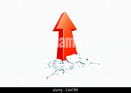 A red arrow breaking through concrete to point up Stock Photo