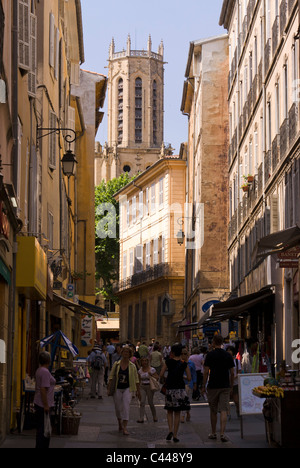 Rue Gaston de Saporta towards Cathédrale Saint-Sauveur. Aix-en-Provence, Bouches-du-Rhône, France. Stock Photo