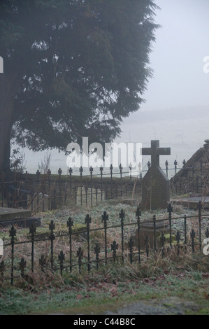 Christian graveyard in winter Stock Photo