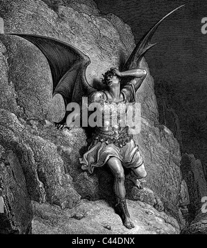 SATAN as drawn by Gustave Dore for the 1866 edition of  Milton's Paradise Lost Stock Photo