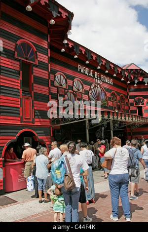 People in line to visit the Parque de Bombas or Park of Pumps Museum during Carnival in Ponce Puerto Rico Stock Photo