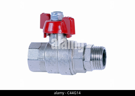 The valve with the red handle isolated on white background Stock Photo