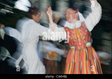 Traditional Madeiran Dancers, Flower Festival, Funchal, Madeira Stock Photo