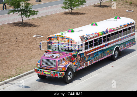 Public Bus on Avenida Balboa, Panama City Stock Photo