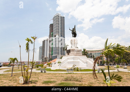 Balboa Monument, Downtown Panama City along Avenida Balboa, Panama Stock Photo