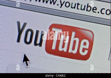 Close up of the YouTube logo as seen on its website. (Editorial use only: print, TV, e-book and editorial website). Stock Photo