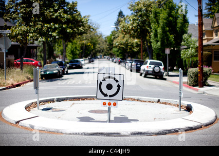 Rotary roundabout in Palo Alto, California, USA. The road feature allows traffic to move smoothly from four junctions. Stock Photo