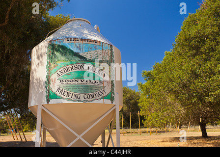 BOONVILLE, CALIFORNIA, USA - Anderson Valley Brewing Company, sign on old fermentation tank, in Mendocino County. Stock Photo