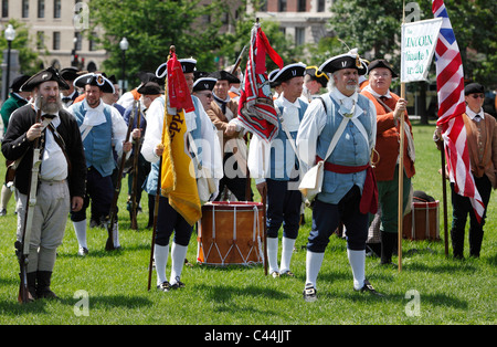 Revolutionary war era military reenactors in formation on Boston Common Stock Photo