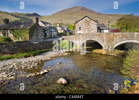 The Afon Glaslyn & Village of Beddgelert, Snowdonia National Park, Gwynedd, North Wales, UK Stock Photo