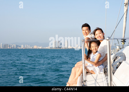 Family Sitting on the Deck Stock Photo