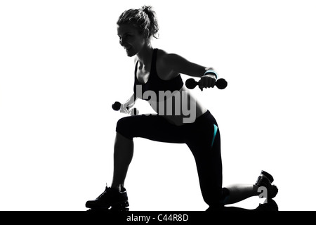 woman workout fitness posture body building weight training exercise exercising on studio isolated white background Stock Photo