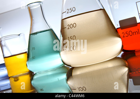 several glassware with color liquid Stock Photo