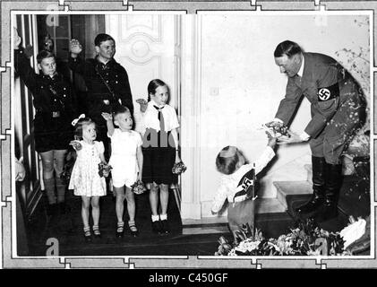 Children congratulate Adolf Hitler on the occasion of his 50th birthday, 1939 Stock Photo