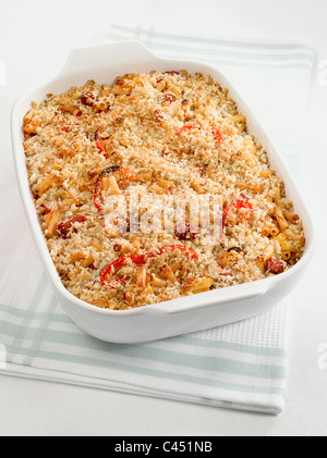 Baked macaroni in baking dish, close-up Stock Photo