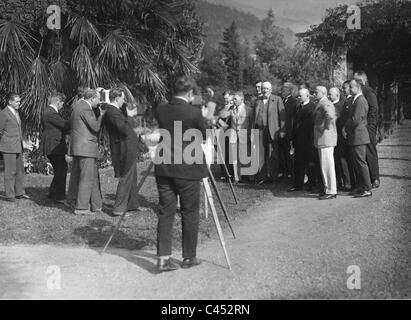 Gustav Stresemann during a press event in Locarno, 1925 Stock Photo