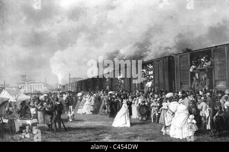 Austrian prisoners at the train station in Breslau, 1866 Stock Photo