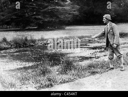 Arthur Neville Chamberlain while fishing, 1938 Stock Photo