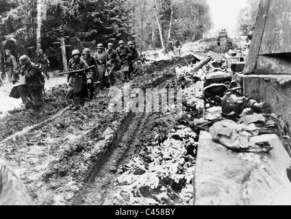 Soldiers of the Waffen SS during an offensive in Hungary, 1944 Stock ...