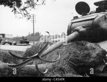 Destroyed Soviet tank on the Eastern front, 1944 Stock Photo