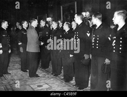 Hitler with the crew of U-47 and Guenther Prien Stock Photo