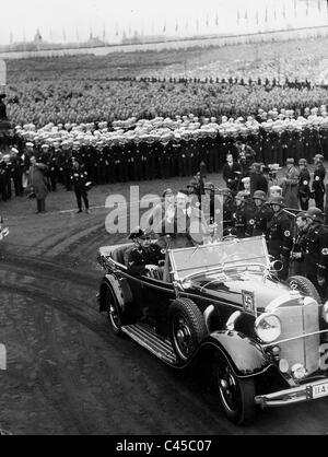 Adolf Hitler in the car leaves a rally on May 1, 1936 Stock Photo