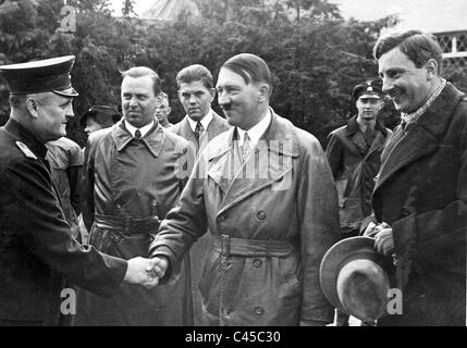 Julius Schaub, Adolf Hitler and Emil Maurice in Landsberg, 1934 Stock ...