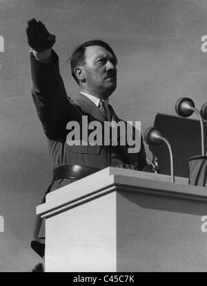 Adolf Hitler with Nazi salute on the Nuremberg Rally (Reich national par Stock Photo