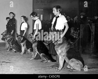 Kids of Hitler Youth and League of German Girls in Berlin, 1937 Stock Photo