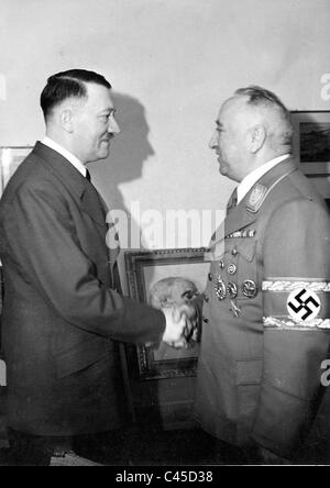 Adolf Hitler and Dr. Ley at Hitlers birthday Stock Photo