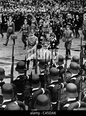 Adolf Hitler with soldiers of the SS-Leibstandarte on the Nuremberg Rally, 1938 Stock Photo