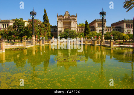 Historic buildings of Archaeological Museum en Maria Luisa Park (Botanic garden) - Plaza de America, Seville, Andalusia, Spain. Stock Photo