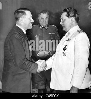 Adolf Hitler congratulates Hermann Goering on his 47th birthday Stock Photo