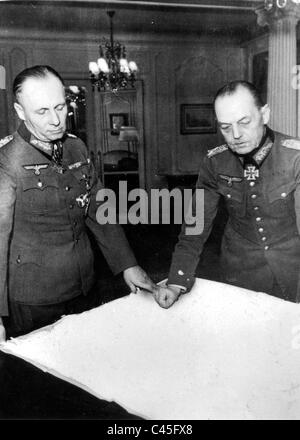 Erwin Rommel with Gerd von Rundstedt studying a map, 1944 Stock Photo
